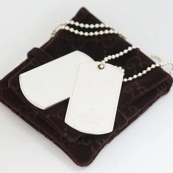 GUCCI dog tags ball chain Pendant Necklace 24" Silver 925 Authentic w/Bag j11307 - Picture 1 of 9